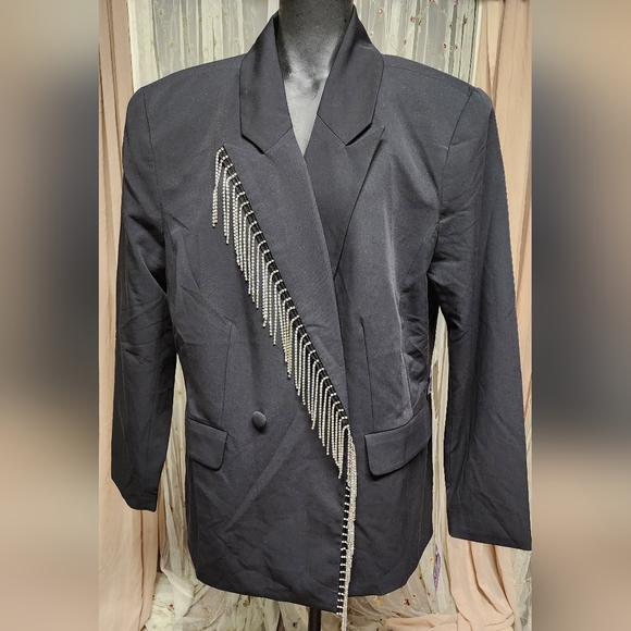 Eloquii crystal fringe trim blazer/ suit jacket. Sz 14. Deal!! - Picture 4 of 7